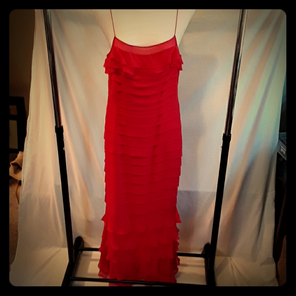 Gilar Red silk ruffled gown